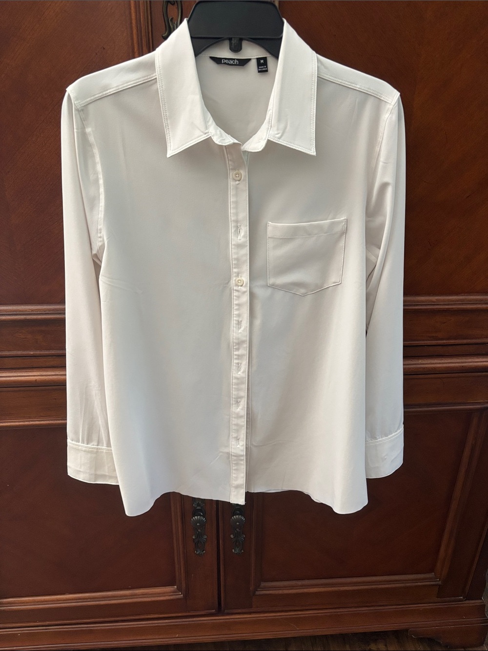 Peach Women's White Button-Down Shirt with Chest Pocket